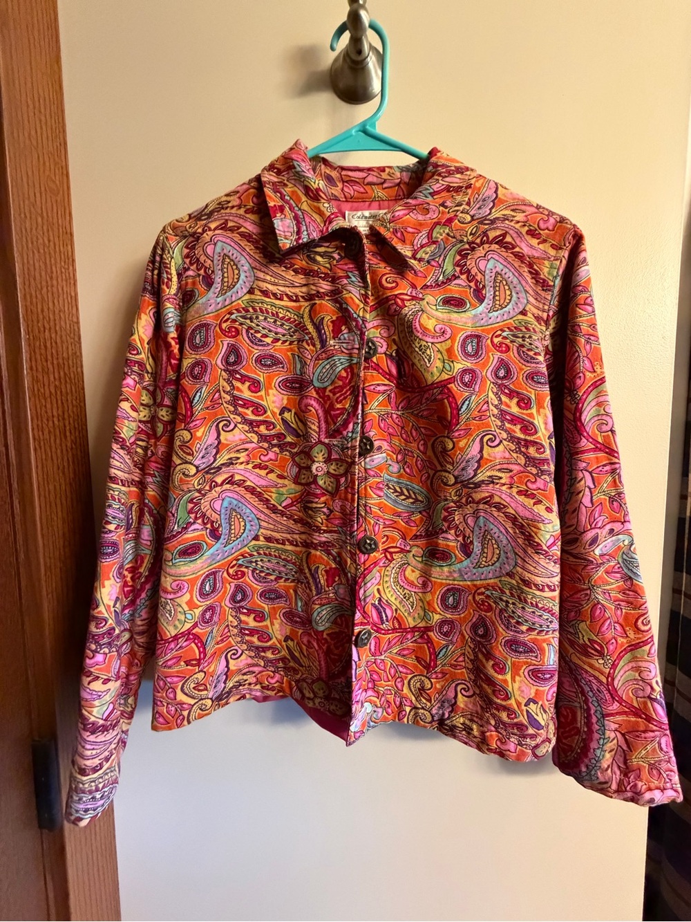 Coldwater Creek Pink and Orange Paisley Button-Up Jacket